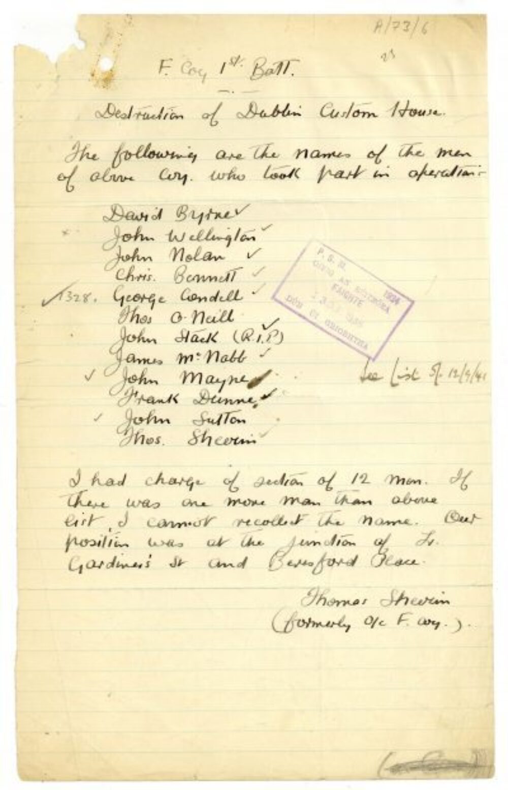 A73 1 Battalion Dublin Brigade 7