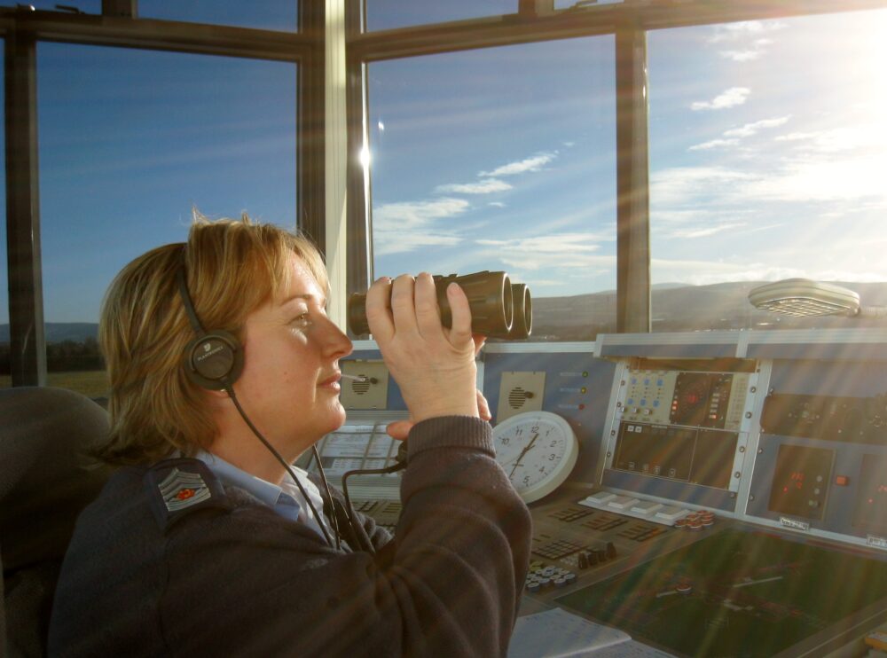 RSM Geraldine Browne wearing Fl Sgt rank markings in ATC tower Baldonnel 2 c 2008 MAOHP