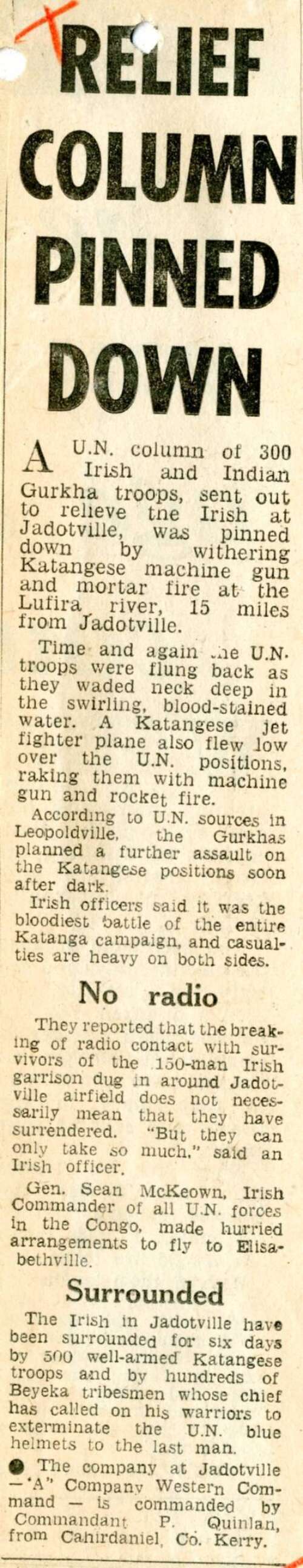 Cpl Seamus McDermott discusses his involvement in Force Kane II, the second patrol which attempted to reach Jadotville'